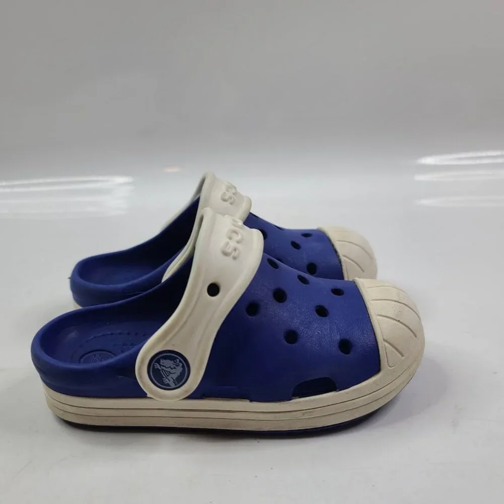 Crocs Boy's Blue White Bump IT Rubber Adjustable Slip On‎ Casual Clogs Size 8